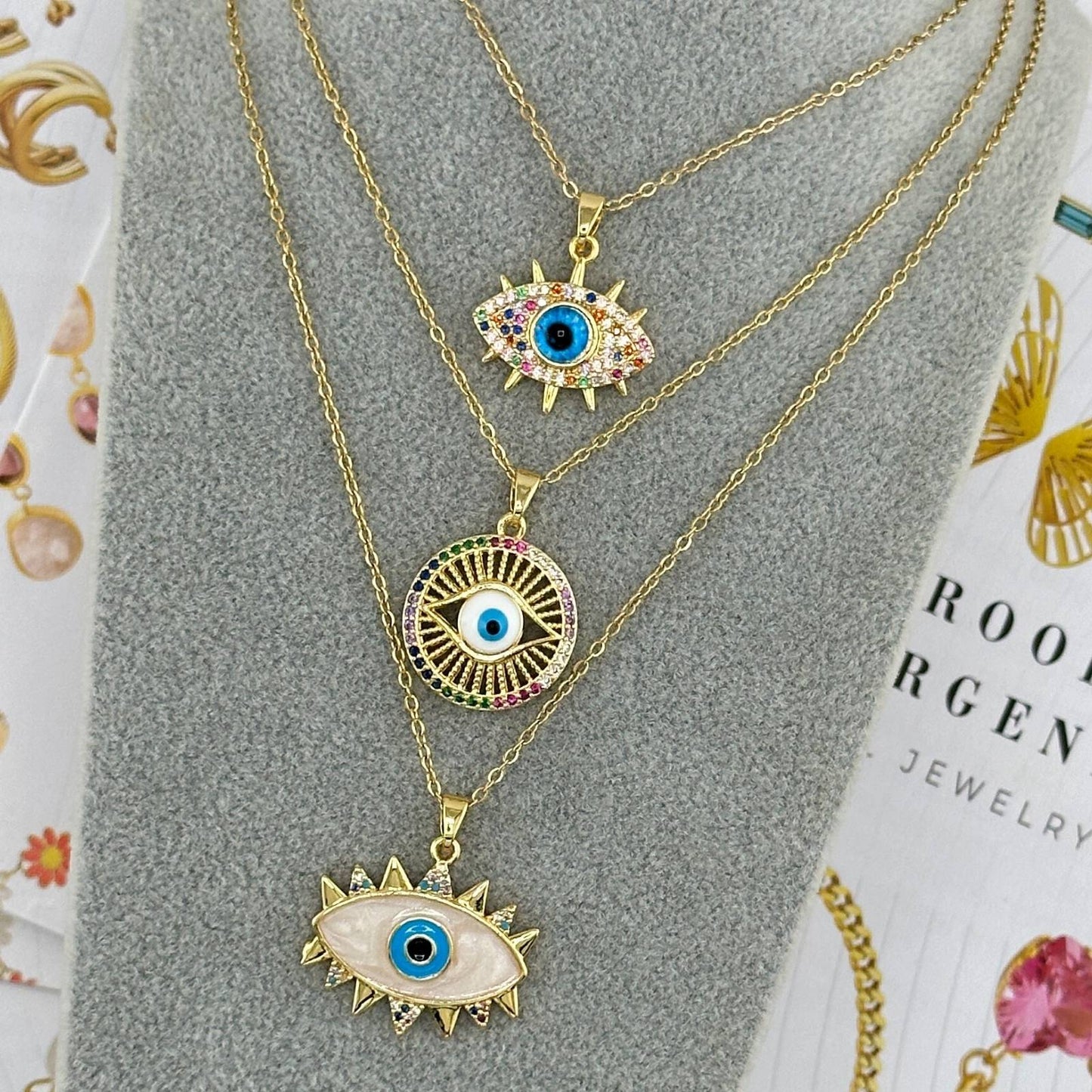 18K gold plated Stainless steel  evil eye necklace, Mashalla