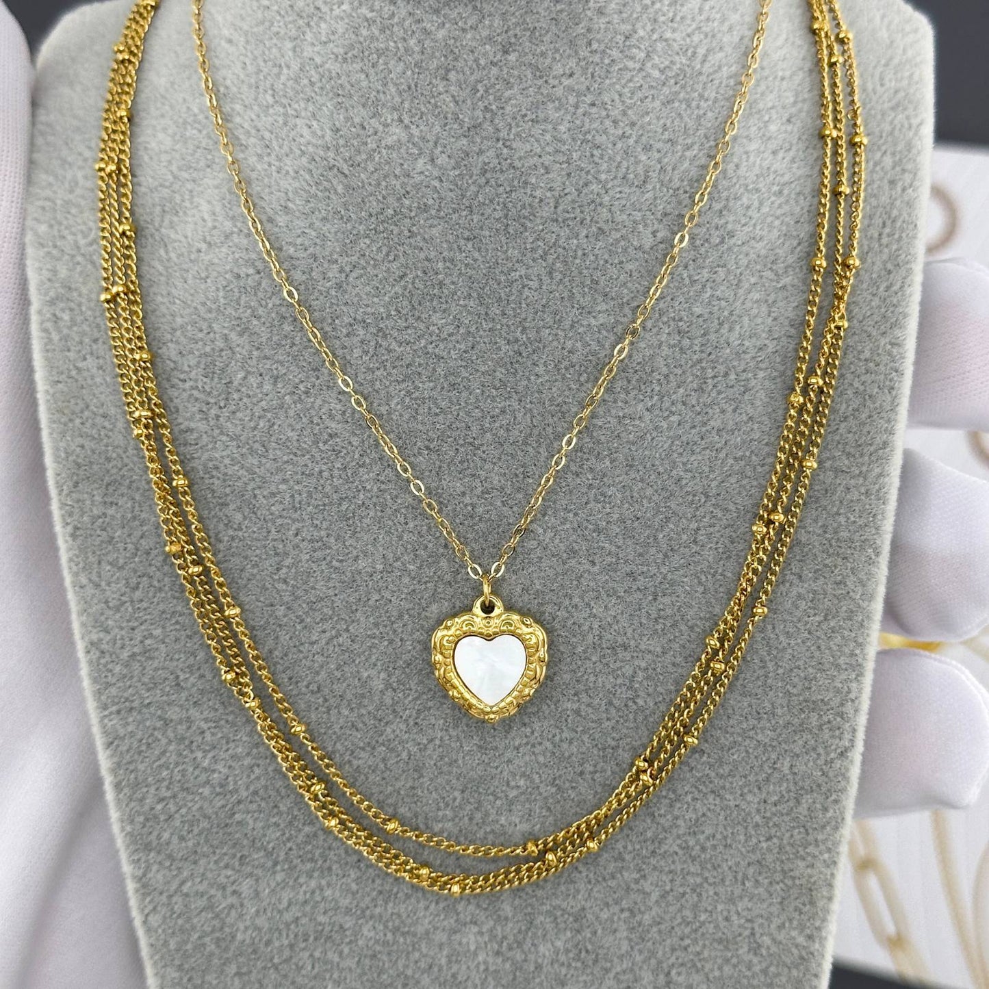 18K gold plated Stainless steel  Hearts necklace, Mashalla