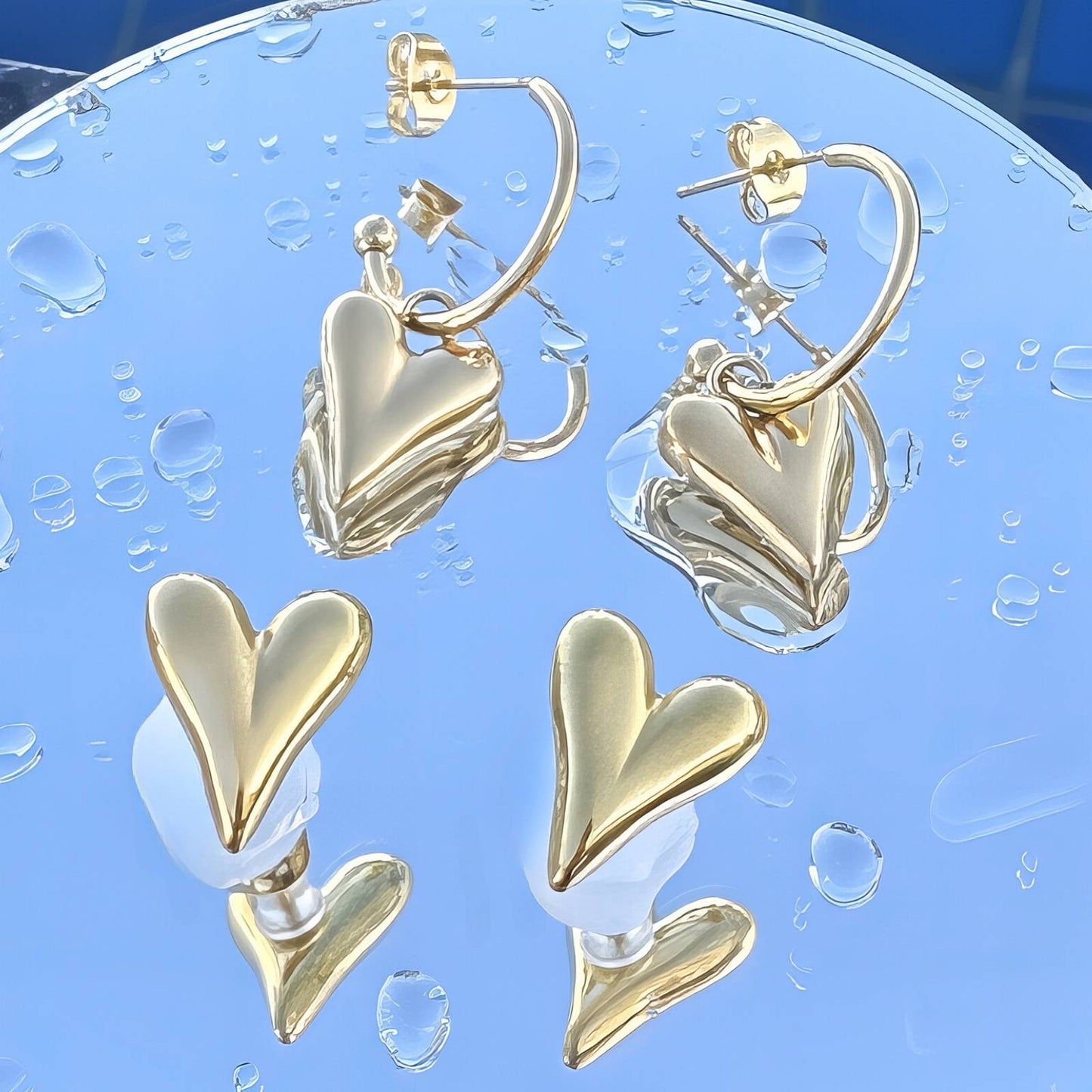 18K gold plated Stainless steel  Hearts earrings, Mashalla