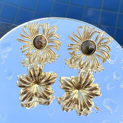 18K gold plated Stainless steel  Flowers earrings, Mashalla