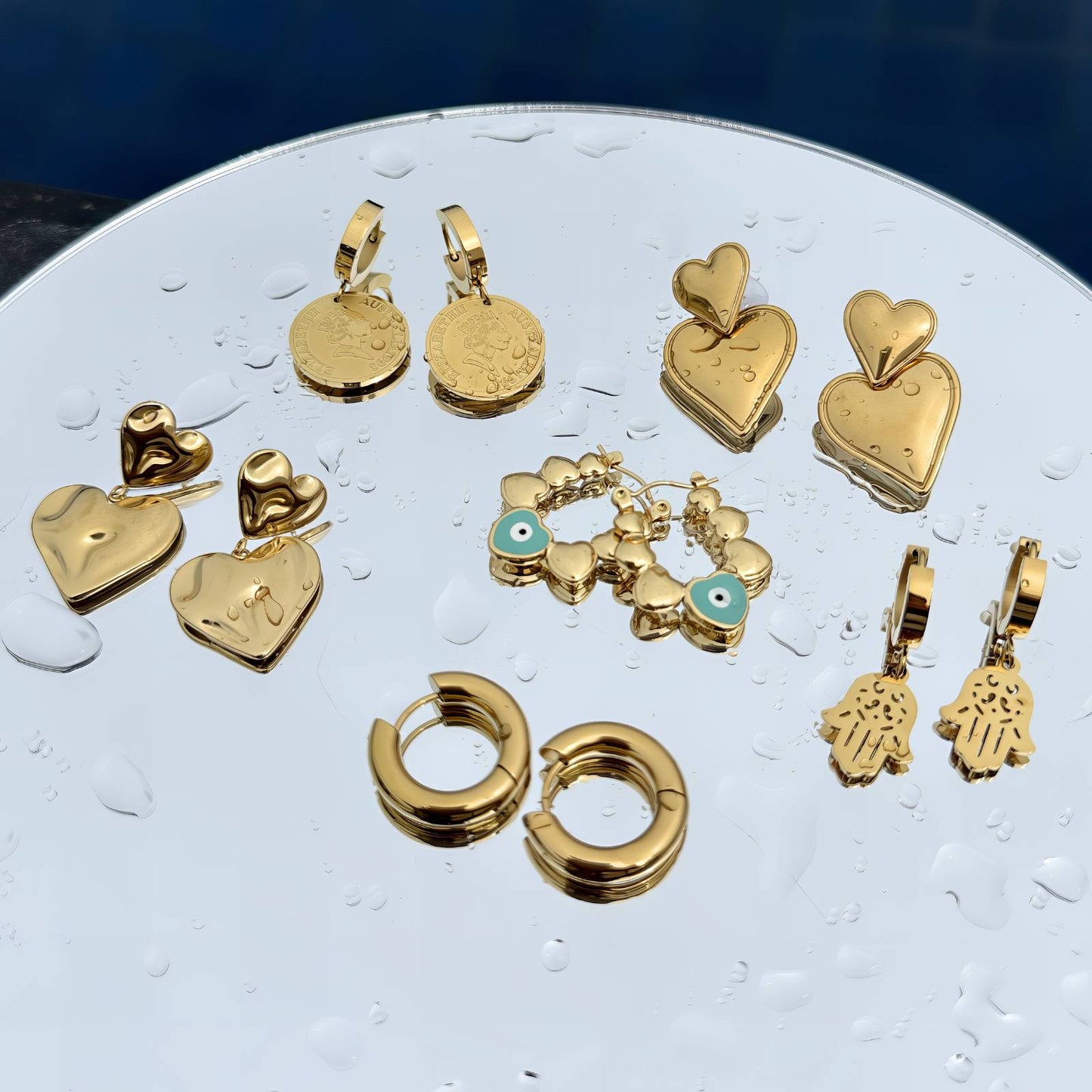 18K gold plated Stainless steel  Hearts earrings, Mashalla