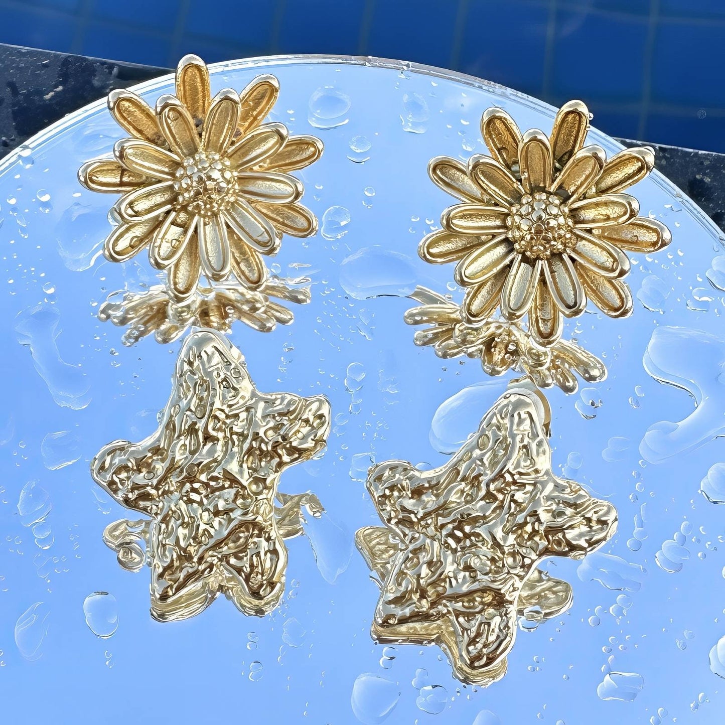 18K gold plated Stainless steel  Flowers earrings, Mashalla