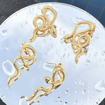 18K gold plated Stainless steel  Snakes earrings, Mashalla