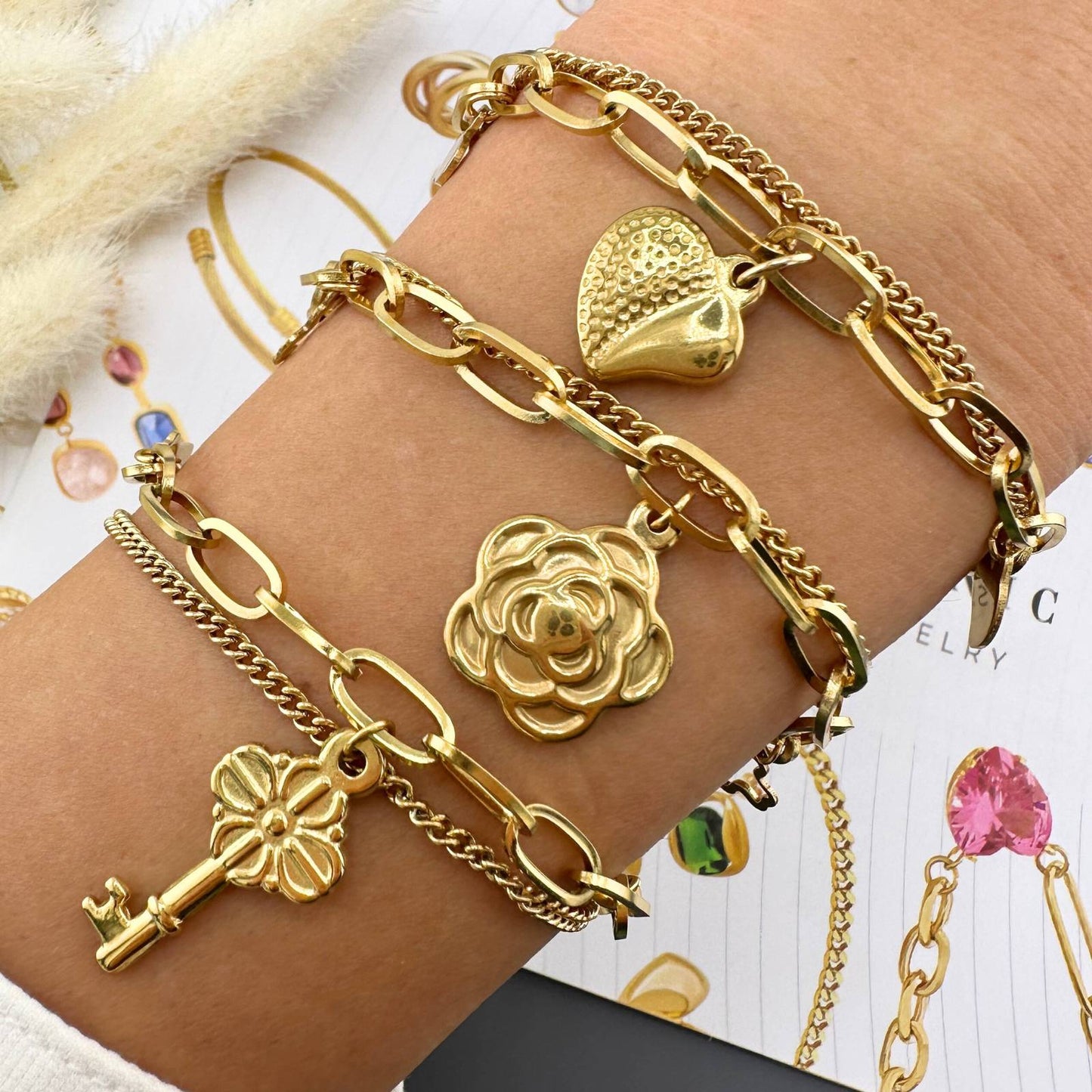 18K gold plated Stainless steel  Flowers bracelet, Mashalla