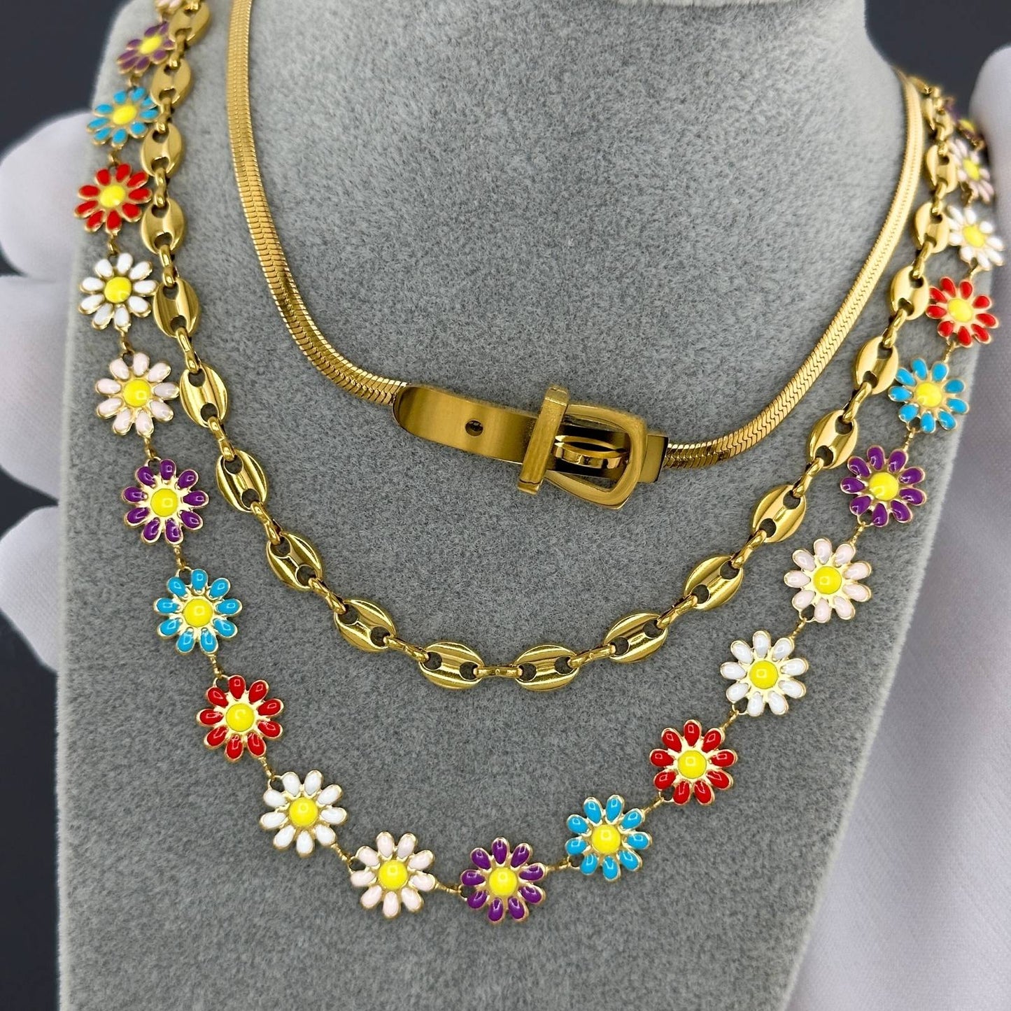 18K gold plated Stainless steel  Flowers necklace, Mashalla