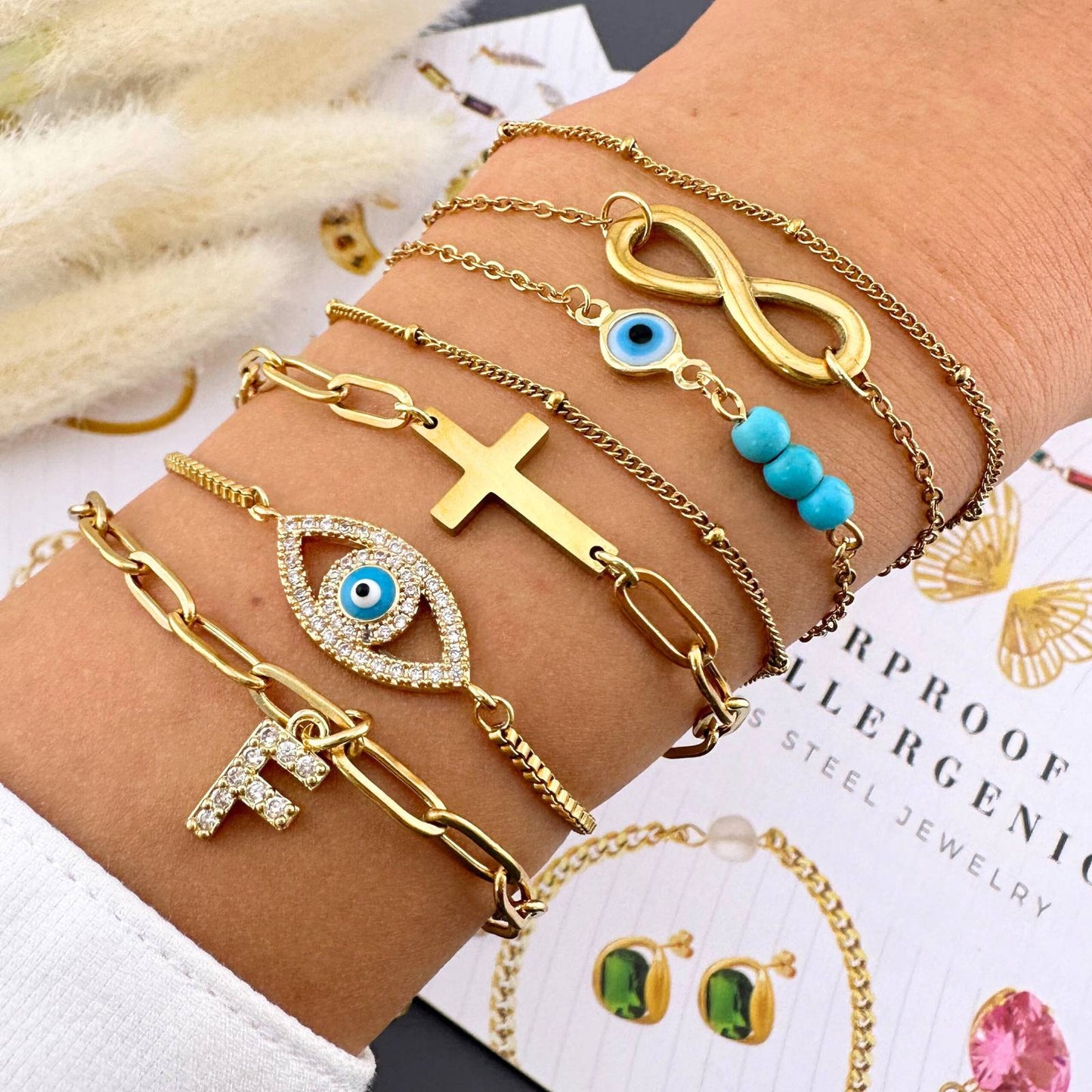 18K gold plated Stainless steel  Evil Eye bracelet, Mashalla