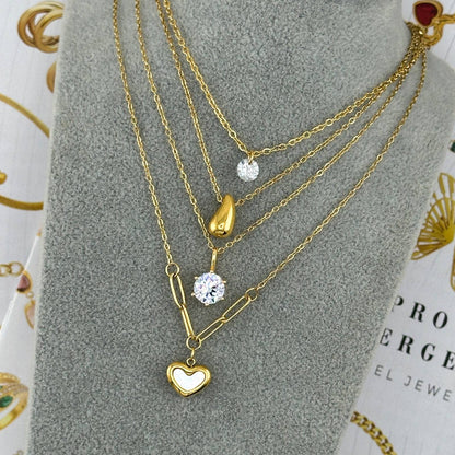 18K gold plated Stainless steel  Hearts necklace, Mashalla