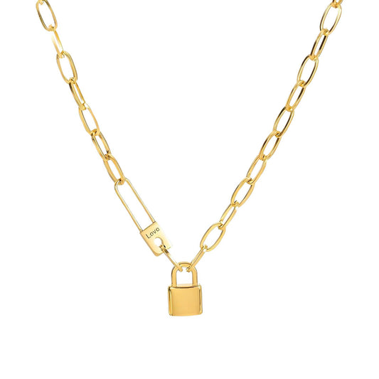 18K gold plated Stainless steel  Lock necklace, Mashalla