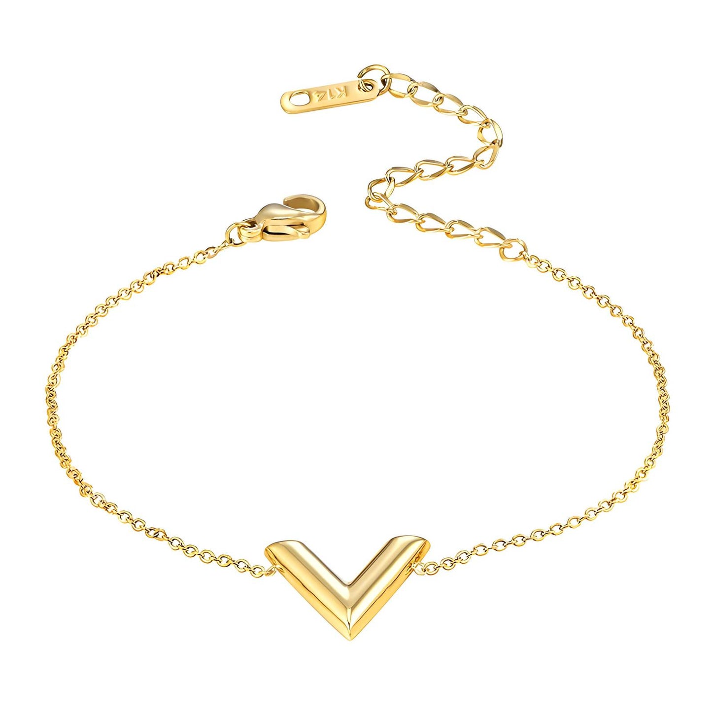 18K gold plated Stainless steel  Letter V bracelet, Mashalla