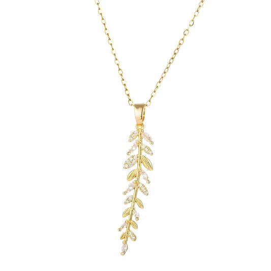 18K gold plated Stainless steel  Leafs necklace, Mashalla