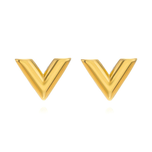 18K gold plated Stainless steel  Letter V earrings, Mashalla