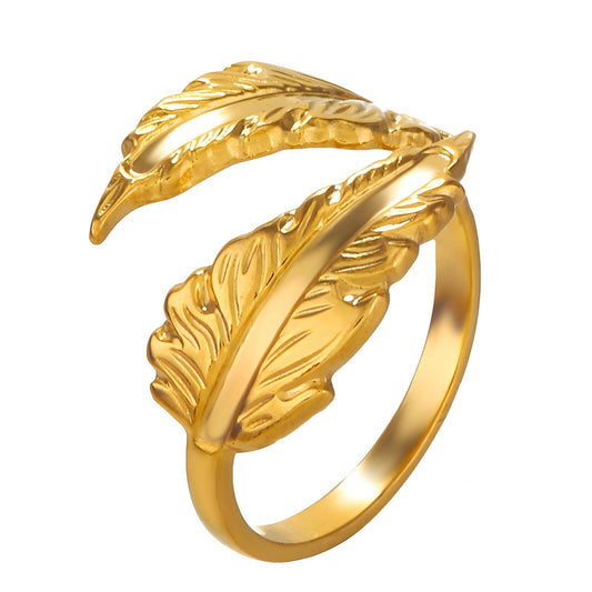 18K gold plated Stainless steel  Leafs finger ring, Mashalla