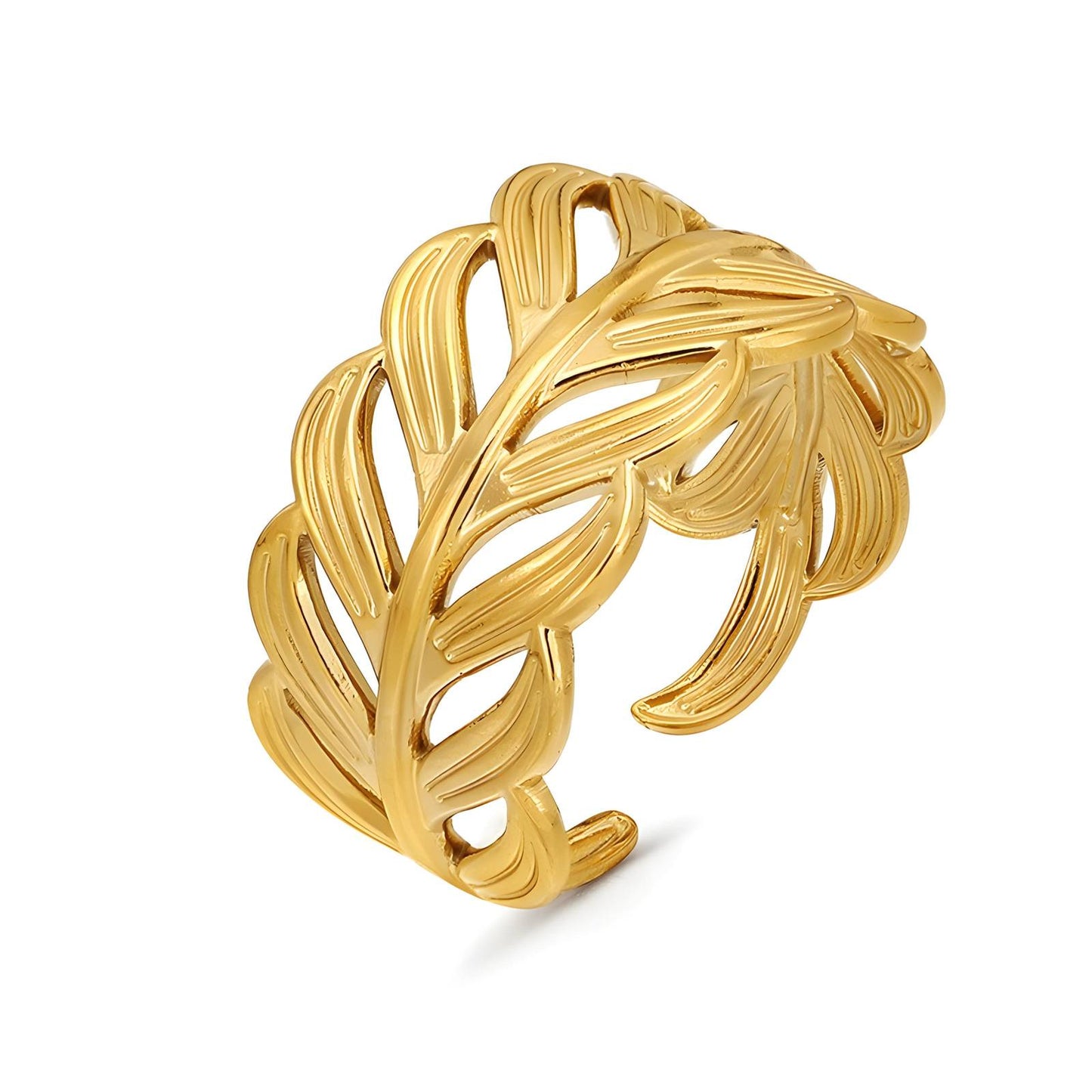 18K gold plated Stainless steel  Leafs finger ring, Mashalla