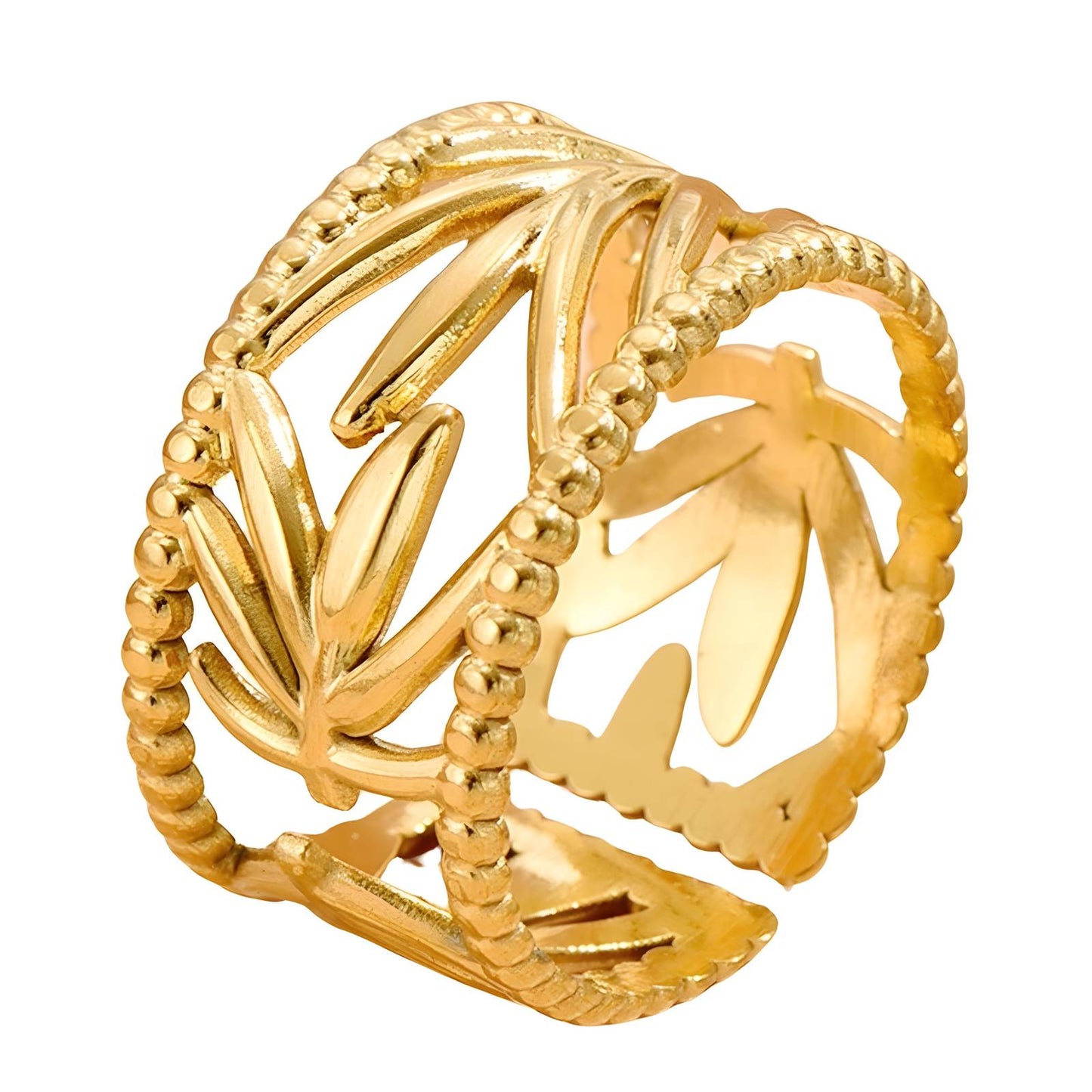 18K gold plated Stainless steel  Leafs finger ring, Mashalla