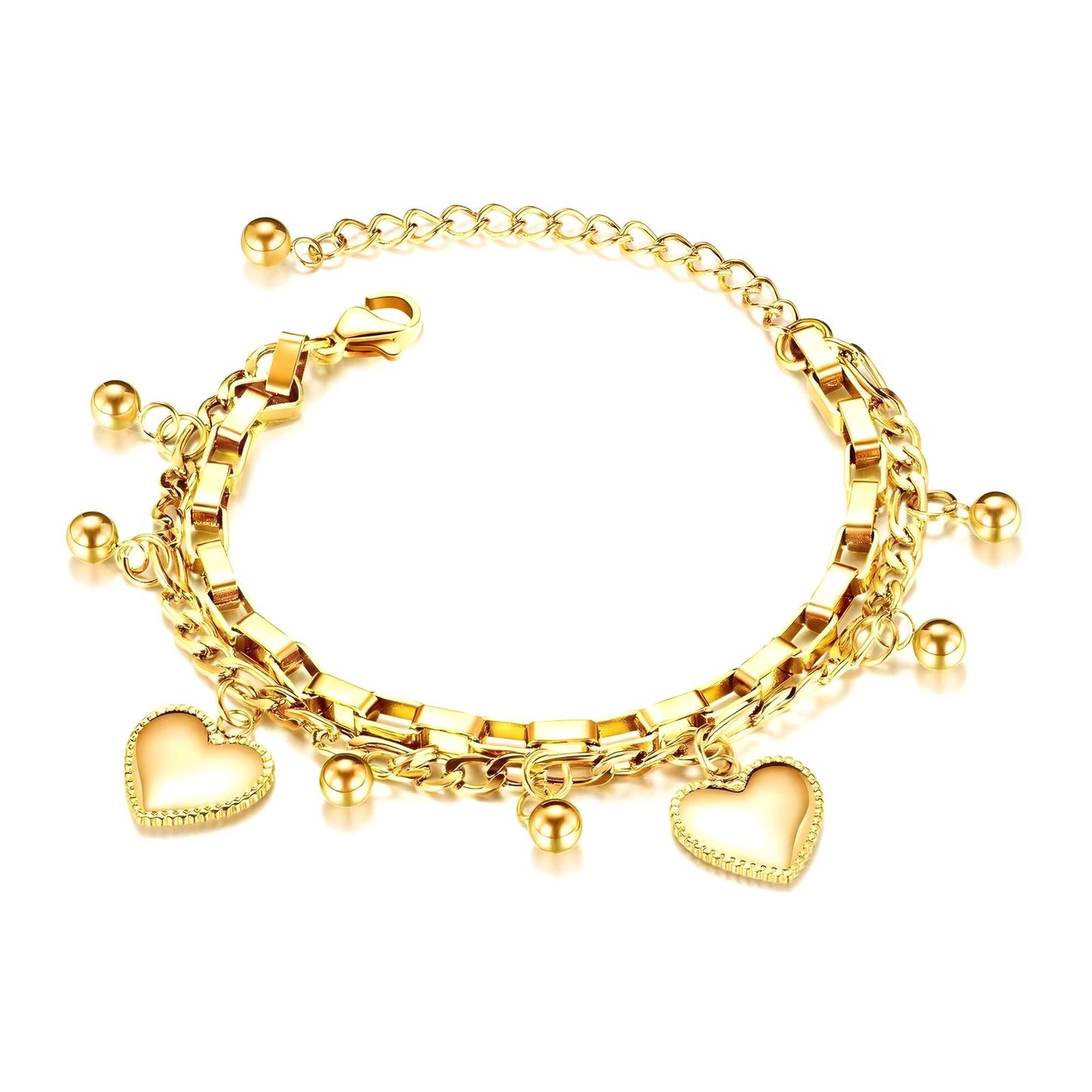 18K gold plated Stainless steel  Hearts bracelet, Mashalla