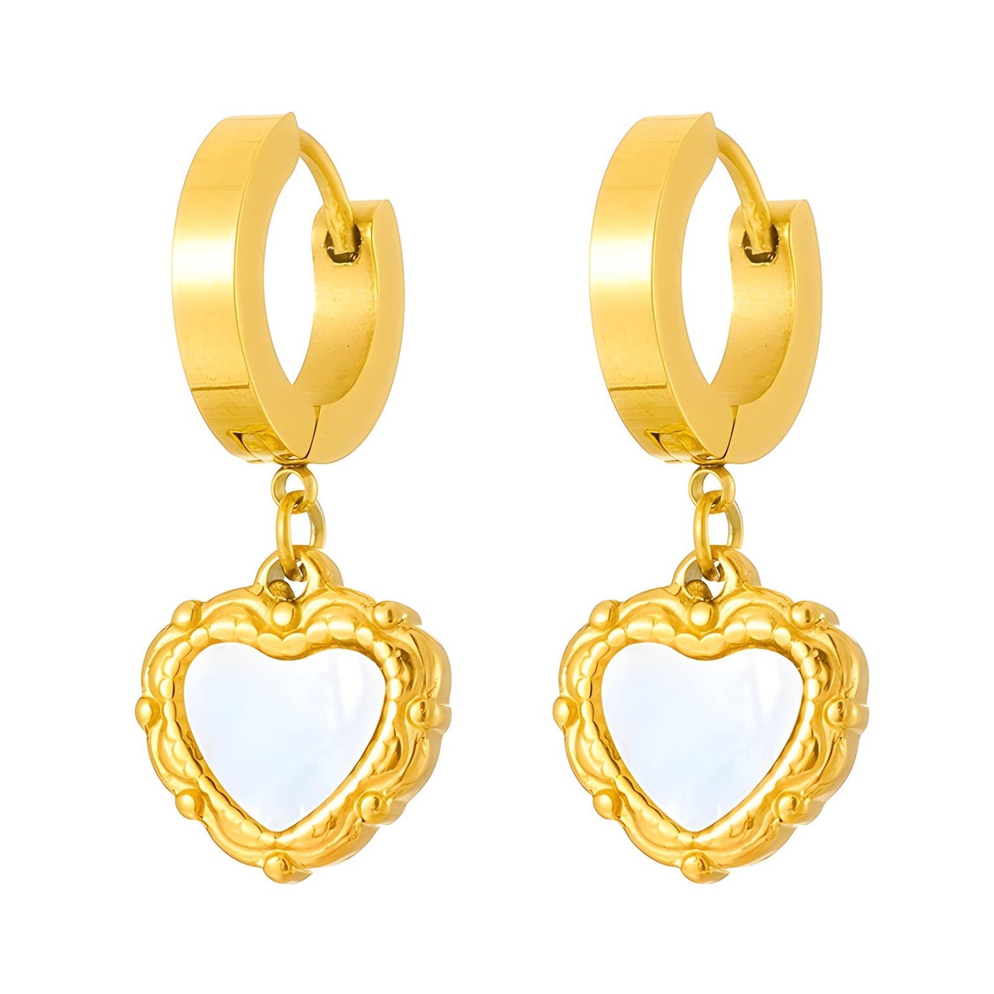 18K gold plated Stainless steel  Heart earrings, Mashalla