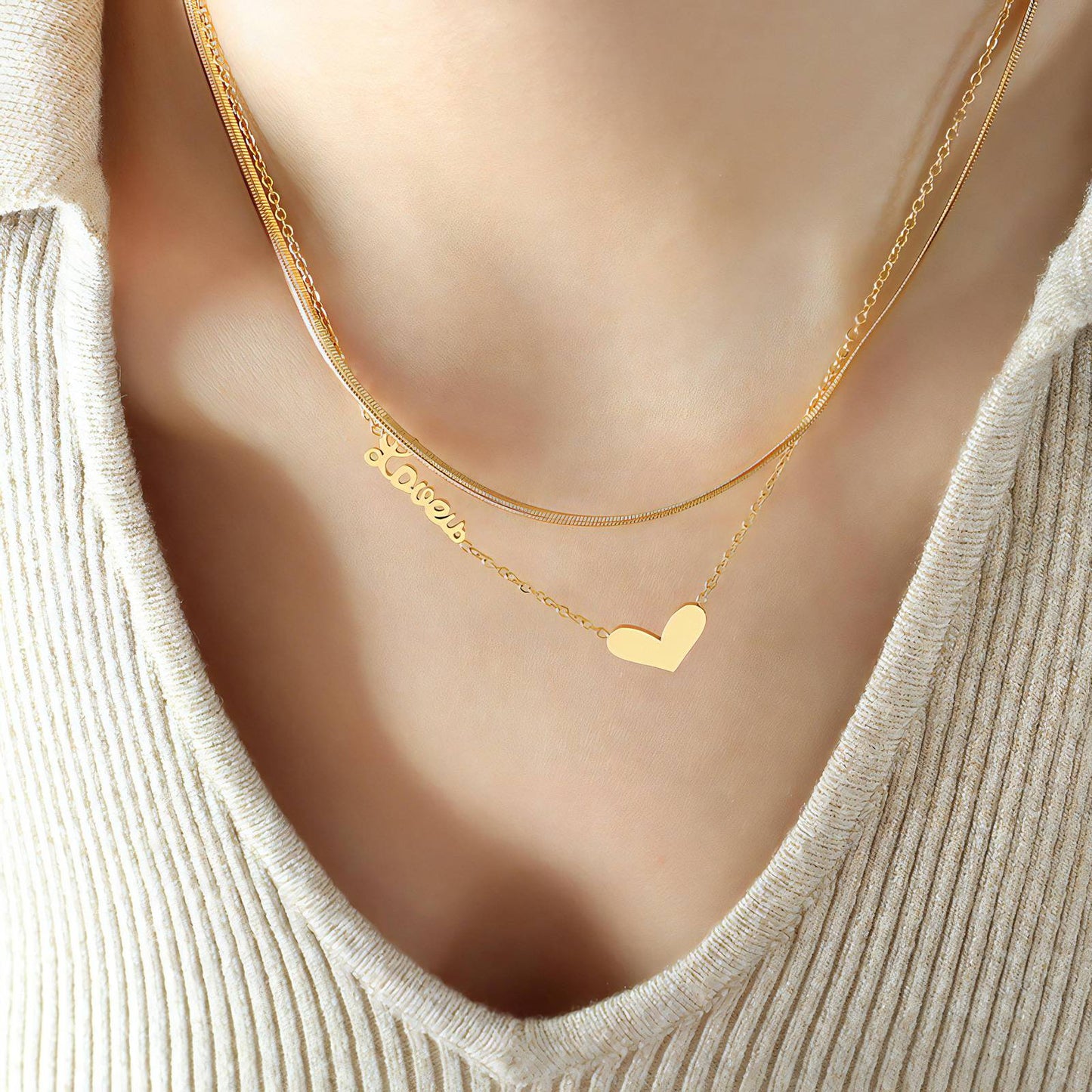 18K gold plated Stainless steel  Heart necklace, Mashalla