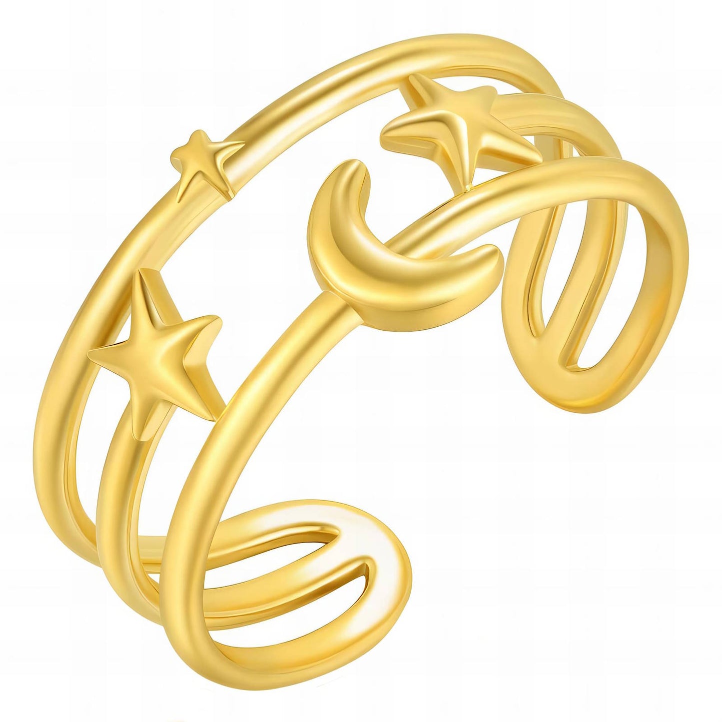 18K gold plated Stainless steel  Crescent and Star finger ring, Mashalla