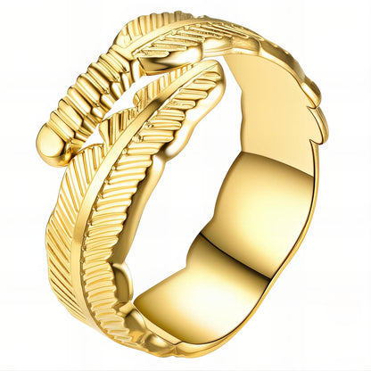 18K gold plated Stainless steel  Leaf finger ring, Mashalla