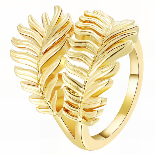 18K gold plated Stainless steel  Leafs finger ring, Mashalla