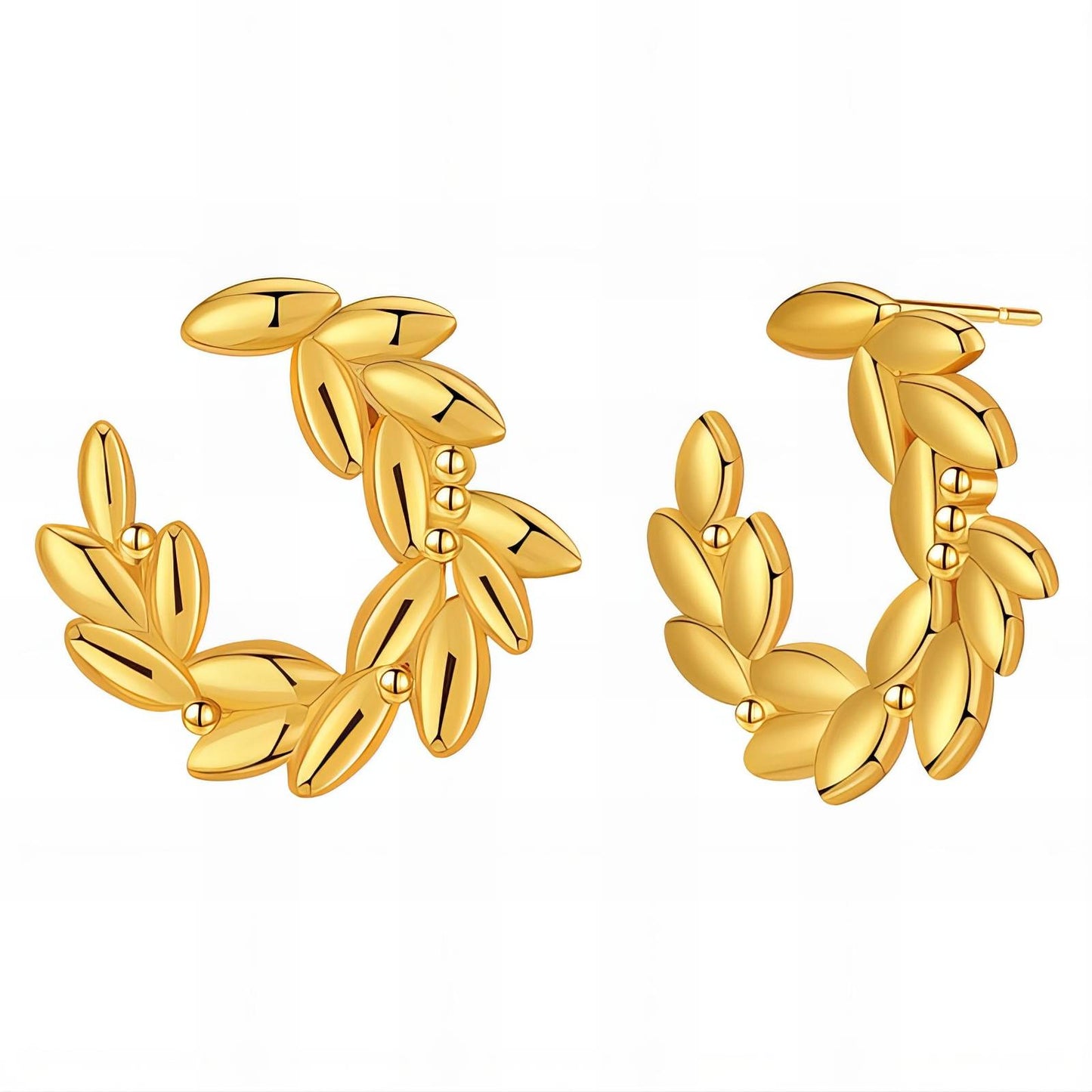 18K gold plated Stainless steel  Leafs earrings, Mashalla