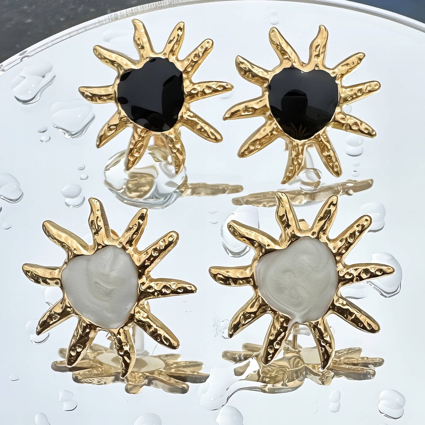 18K gold plated Stainless steel  Sun earrings, Mashalla