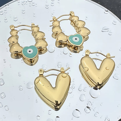 18K gold plated Stainless steel  Hearts earrings, Mashalla