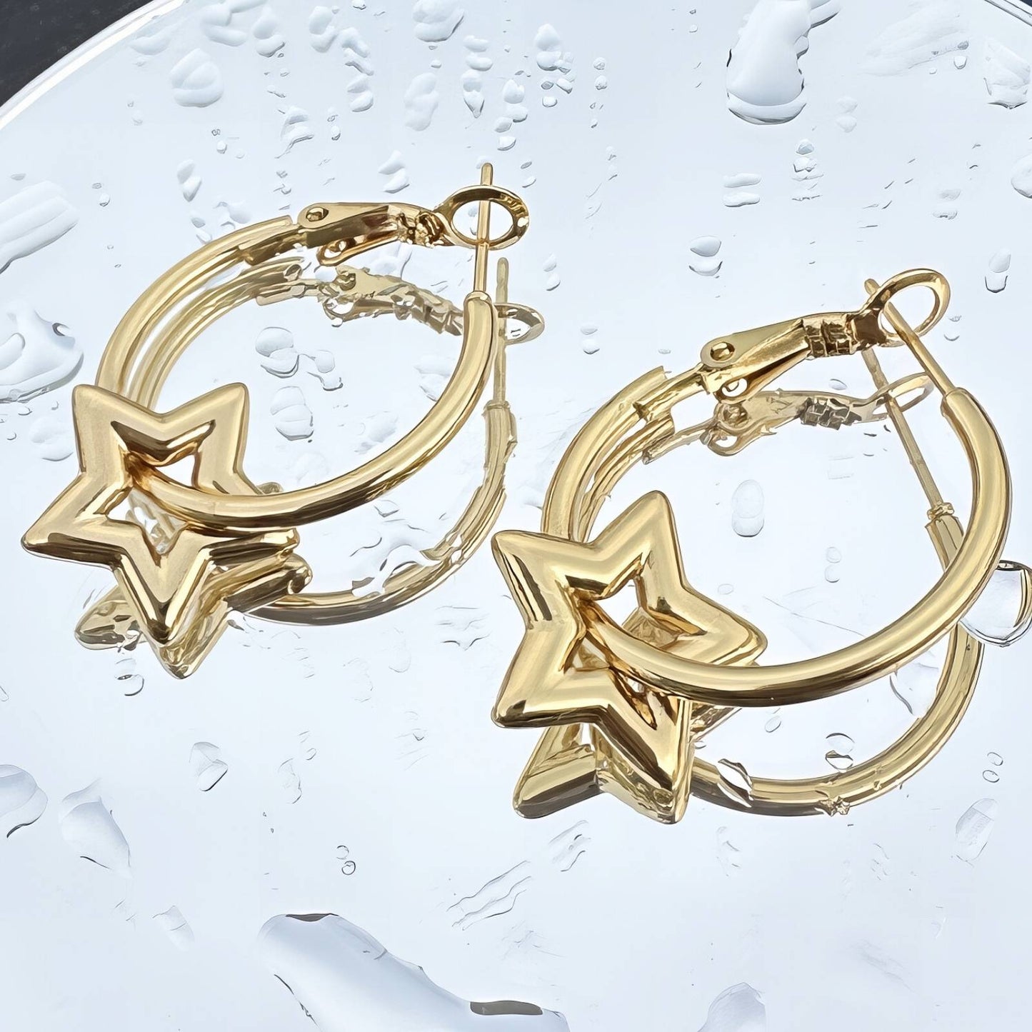 18K gold plated Stainless steel  Stars earrings, Mashalla