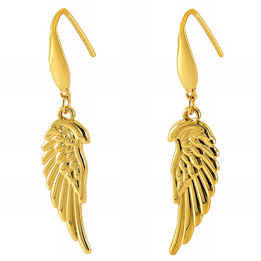 18K gold plated Stainless steel  Feathers earrings, Mashalla