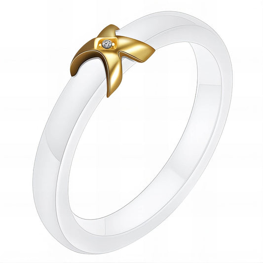 Ceramic / 18K gold plated steel finger ring, Mashalla