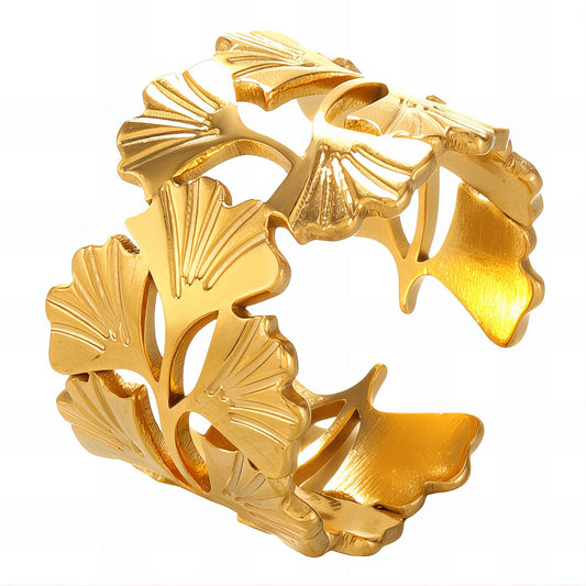 18K gold plated Stainless steel  Ginkgo leaves finger ring, Mashalla