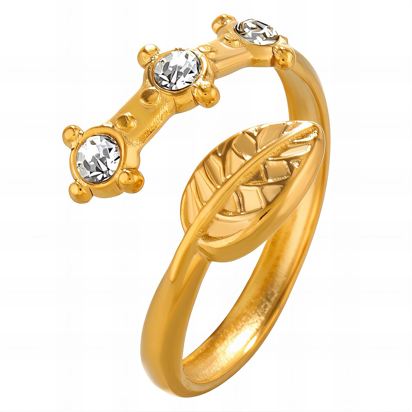 18K gold plated Stainless steel  Leaf finger ring, Mashalla