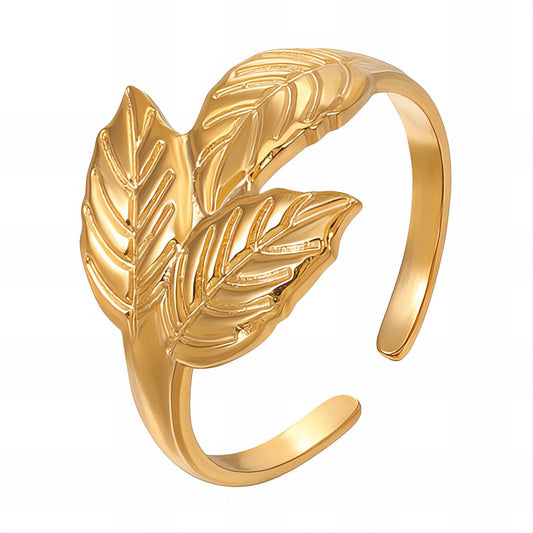 18K gold plated Stainless steel  Leaf finger ring, Mashalla