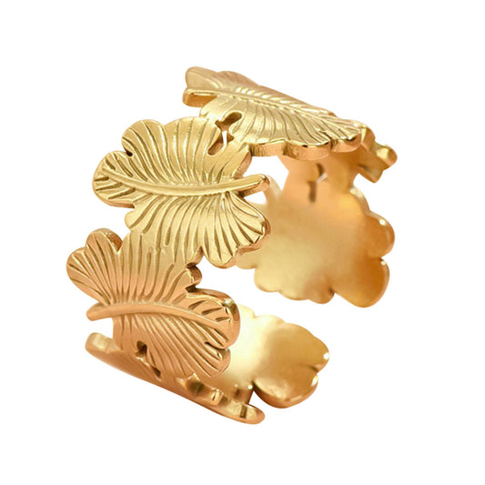 18K gold plated Stainless steel  Leaves finger ring, Mashalla